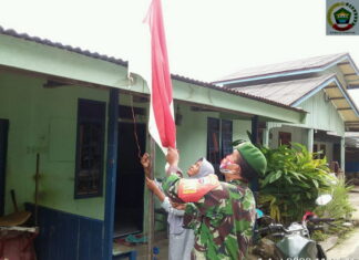 Sambut HUT RI ke -75, Babinsa Serka Edi Sucipto Himbau Warga Pasang Bendera Merah Putih
