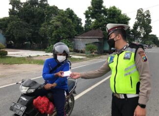 Satlantas Polres Natuna Terus Disiplinkan Pengendara Untuk Selalu Taat Prokes