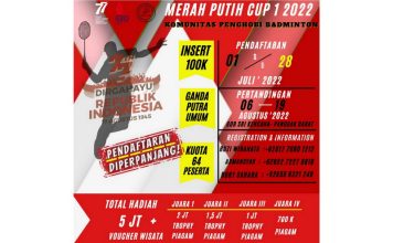 Pendaftaran Turnamen Bulu Tangkis Merah Putih Cup I 2022 Diperpanjang