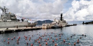 Peringati HUT TNI Ke-77, Lanal Ranai Bersama Prajurit KRI dan Bakamla Laksanakan Water Trappen