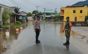 Bhabinkamtibmas Brigadir Mudianto Lakukan Patroli Pantau Daerah Rawan Banjir
