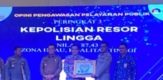 Polres Lingga Terima Penghargaan dari Ombudsman RI Penyelenggaraan Pelayanan Publik