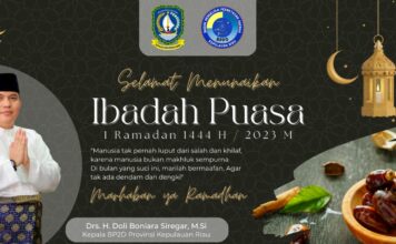 Kepala BP2D Provinsi Kepri Drs H. Doli Boniara Siregar M,Si Mengucapkan Selamat Menunaikan Ibadah Puasa 1444 Hijriah