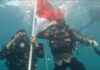 Bendera Merah Putih Berkibar di Dasar Laut Lhokseumawe