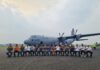 Lanud RSA Natuna Open Base Mendarat Perdana Pesawat C-130J Super Hercules TNI AU Disambut Water Salute