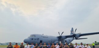 Lanud RSA Natuna Open Base Mendarat Perdana Pesawat C-130J Super Hercules TNI AU Disambut Water Salute