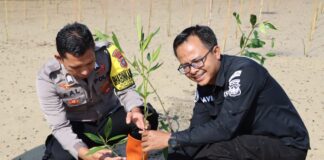 HUT Humas Polri, Polres Natuna Gelar Aksi Penanaman Mangrove