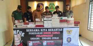 Operasi Pasar Ratusan Ribu Batang Rokok Ilegal Satpol PP Lhokseumawe bersama Bea Cukai Lhokseumawe