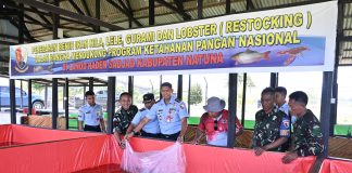 Dukung Ketahanan Pangan Nasional, Danlanud RSA Natuna Tebar 10 Ribu Benih Ikan dan Lobster