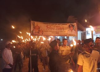 Ribuan Warga Pante Bidari Meriahkan Pawai Takbir dan Obor Malam Idul Fitri
