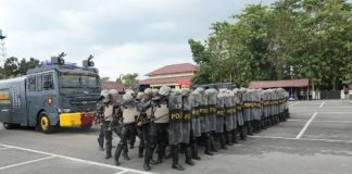Satuan Brimob Polda Sumut Ikuti Latihan Gabungan Penanganan Unjuk Rasa di Mapolda Sumut