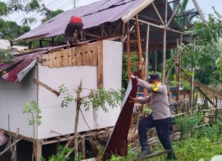Personel Polsek Ranto Peureulak Bantu Tangani Rumah Warga yang Tertimpa Pohon