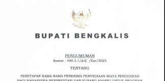 Bupati Kasmarni Tepati Janji, Pemkab Bengkalis Umumkan Penerima Beasiswa 2024