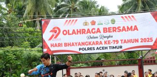 Semarak Hari Bhayangkara Ke-79, Polres Aceh Timur Gelar Olahraga Pagi Bersama Forkopimda