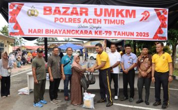 Meriahkan HUT Bhayangkara Ke 79, Polres Aceh Timur Gelar Bazar UMKM