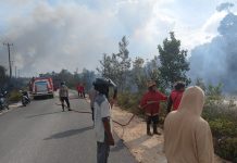 Polres Natuna Bersama Damkar dan BPBD Gerak Cepat Padamkan Karhutla di Jalan Poros Batubi–Ranai
