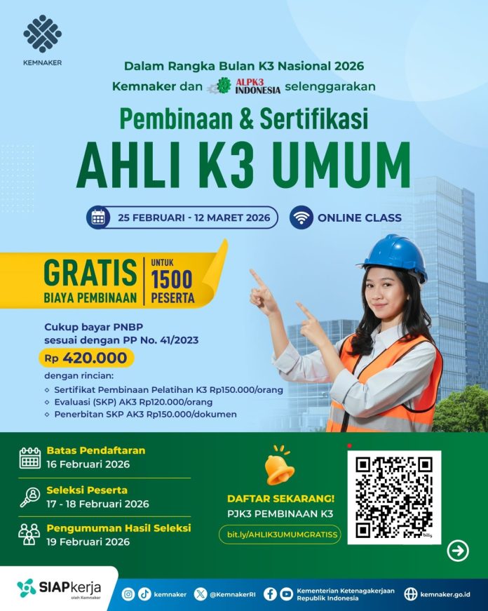 Gebrakan Baru! Kemnaker Buka Pelatihan Ahli K3 Umum Gratis - 1