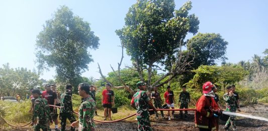Prajurit Batalyon Komposit 1/GP Bersama Tim Satgas Karhutla Sigap Tangani Kebakaran Lahan di Natuna