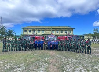 Latihan Gabungan Yon Komposit 1/Gardapati dan Damkar Natuna Perkuat Kesiapsiagaan Bencana