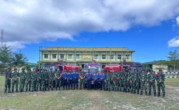 Latihan Gabungan Yon Komposit 1/Gardapati dan Damkar Natuna Perkuat Kesiapsiagaan Bencana