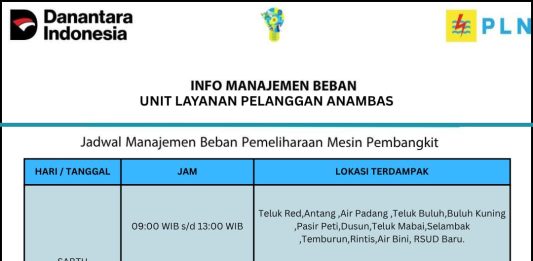 PLN ULP Anambas Lakukan Pemeliharaan Pembangkit, Sejumlah Wilayah di Pulau Siantan Alami Pemadaman Bergilir Sabtu Ini