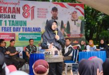 Di Tengah Car Free Day Tualang, Bupati Siak Afni Zulkifli Ajak Warga Cegah Karhutla
