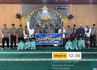 Pererat Silaturahmi dengan Masyarakat, Kapolres Natuna Laksanakan Sholat Jumat Keliling di Masjid Al-Hidayah