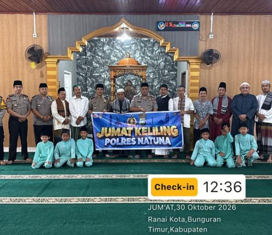 Pererat Silaturahmi dengan Masyarakat, Kapolres Natuna Laksanakan Sholat Jumat Keliling di Masjid Al-Hidayah